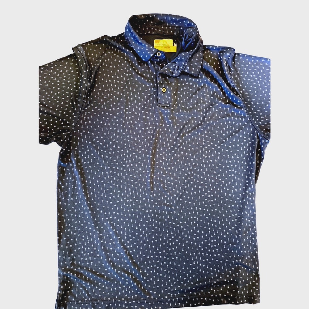 Jack Nicklaus Eco Choice Mens XL Navy Blue Palm Tree Print Golf Polo Shirt